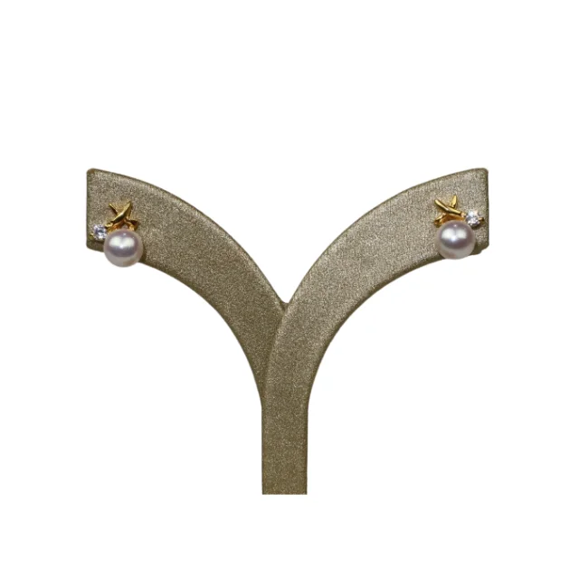 Pearl Earring For Women Earrings Natural White Freshwater Pearl Earrings Size 5-6 mm Silver 92.5% Gold Plated From Thailand