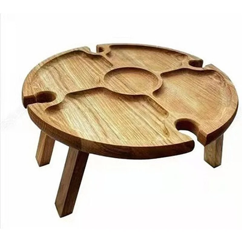 Outdoor Picnic Wine Table Wooden Dry Fruit let Folding Tray Portable Table Tall Cup Wine Rack Beach Camping Table