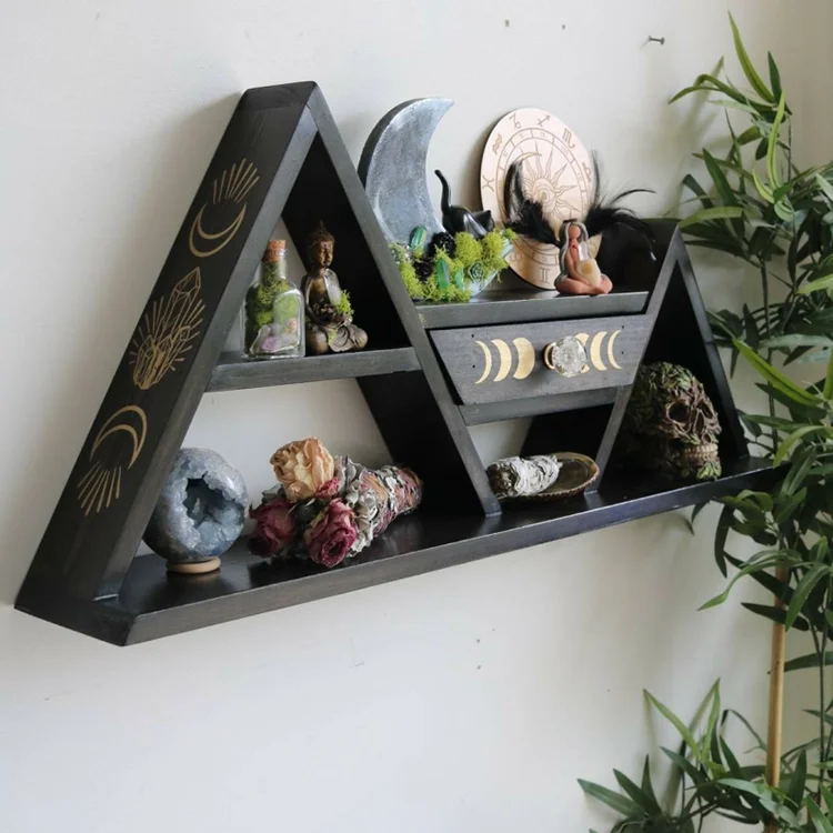 
Modern style Wall Shelf Wall mounted wooden frame with Double Mountain drawers Moon Pattern 