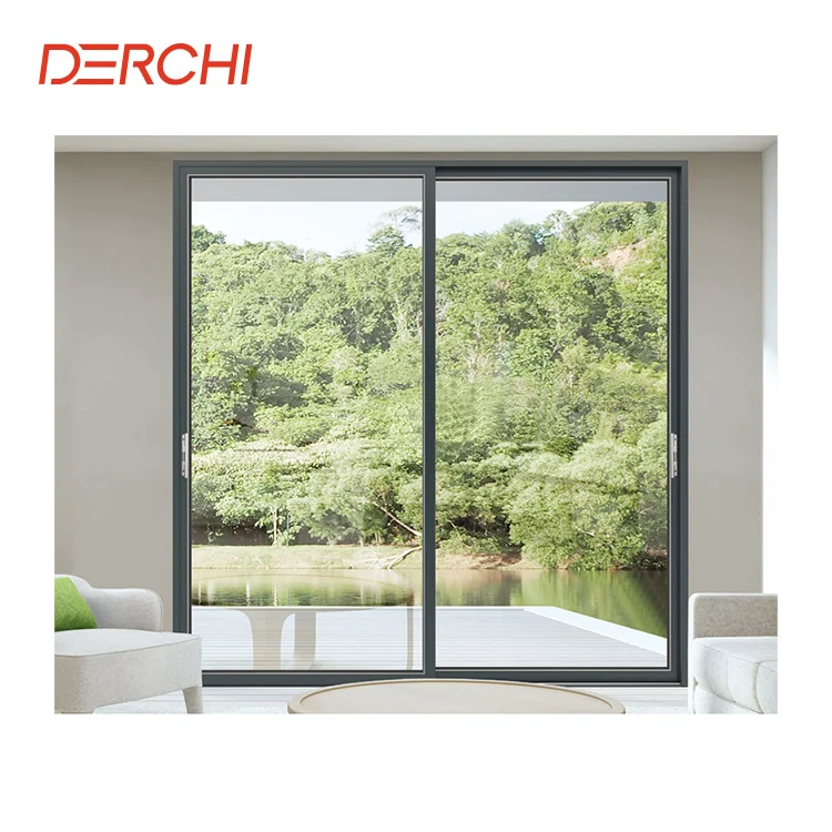 Modern wide filed of view noiseless aluminum profile balcony sliding door with mosquito net