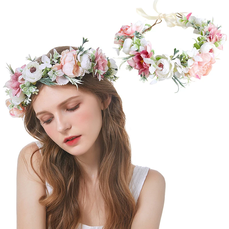 Boho Bride Bohemian Flower Garland Festival Party Wedding Floral Garland Headband Flower Crown