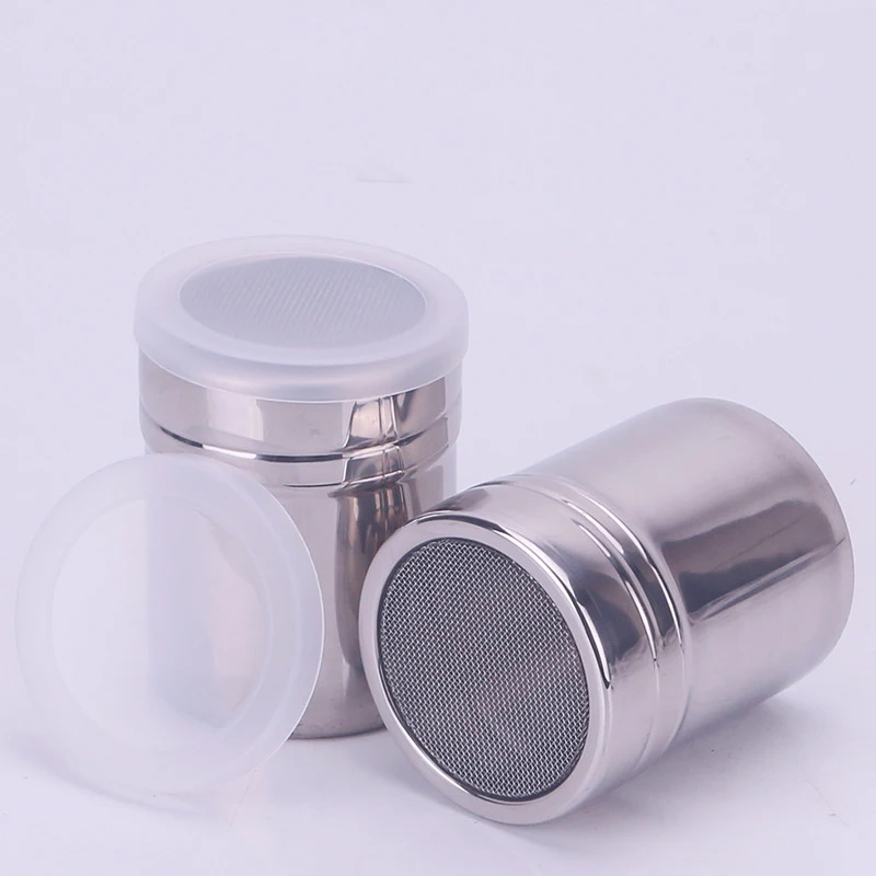 Powdered Sugar Shaker Duster Cinnamon Shaker Flour Sifter 7oz Stainless Steel Fine Mesh Dredges Shakers bottle