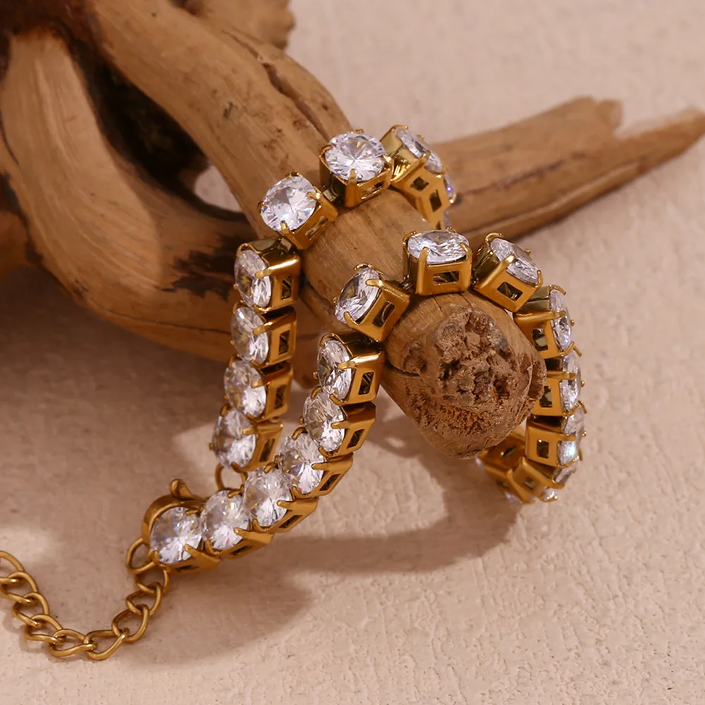 NUORO Trendy 2/3/4/5MM Cubic Zirconia CZ Tennis Bracelet For Women Stainless Steel 18K Gold Plated Tennis Chain Bracelets