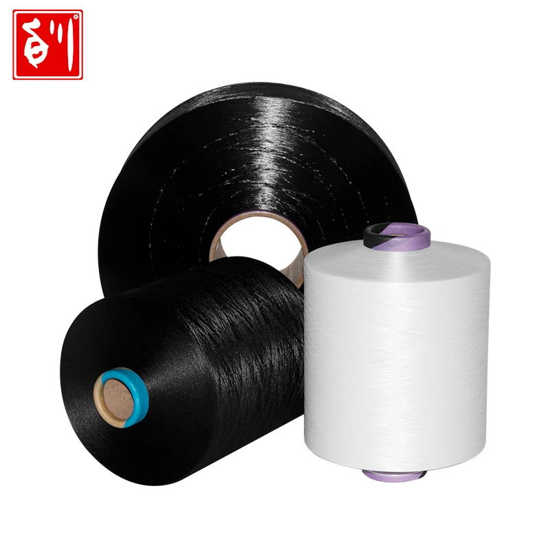 Baichuan 100% polyester FDY yarn black color recycled polyester yarn dyed