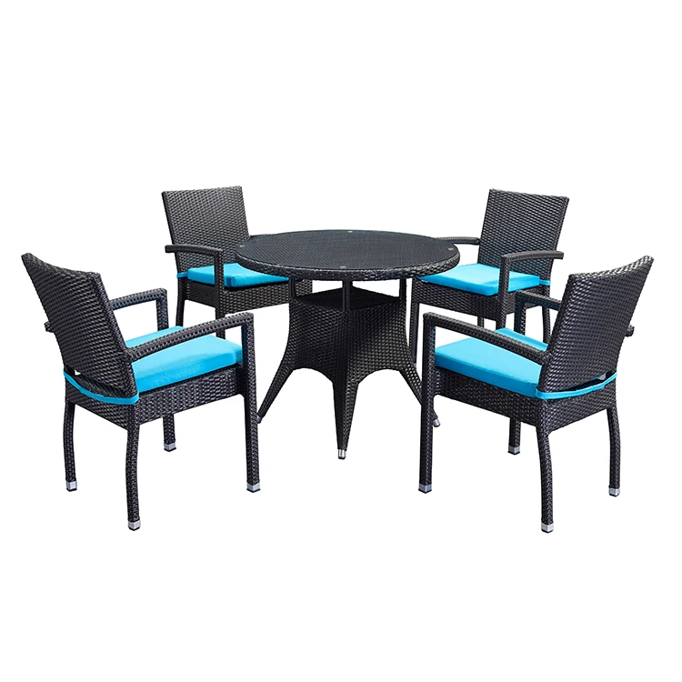 Foshan Rattan Furniture Round Black Wicker Aluminum Bistro Restaurant Cafe Table Chairs