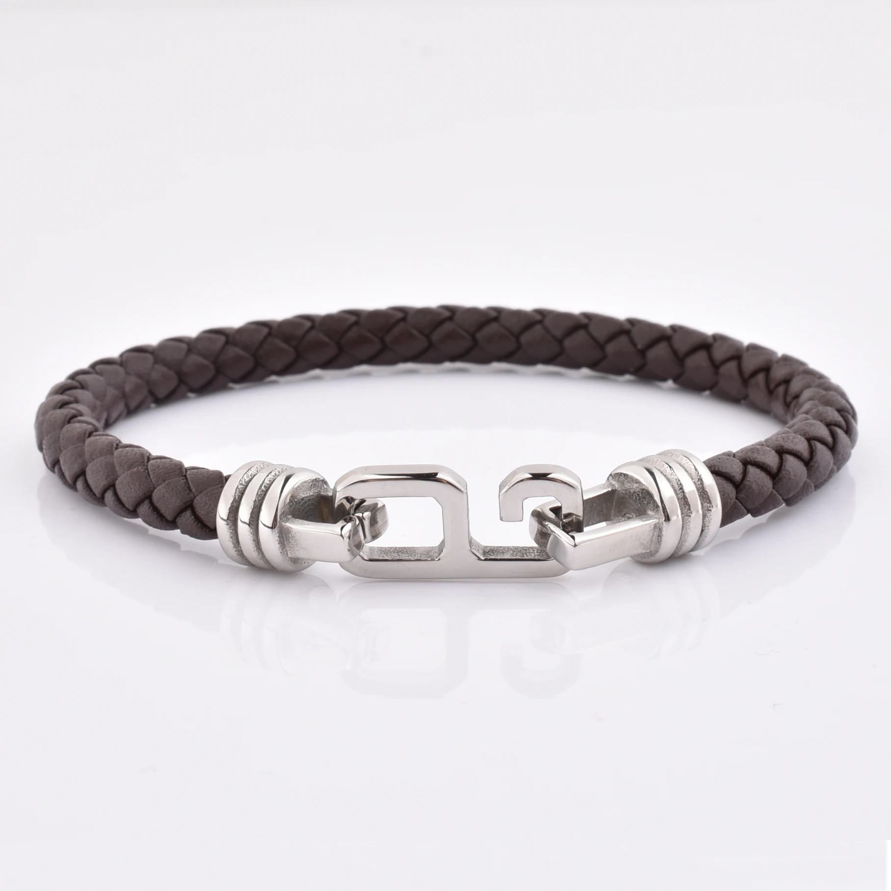 Factory Custom New Coming Jewelry Products Cool Brown Leather Hook Clasp Bracelets For Men