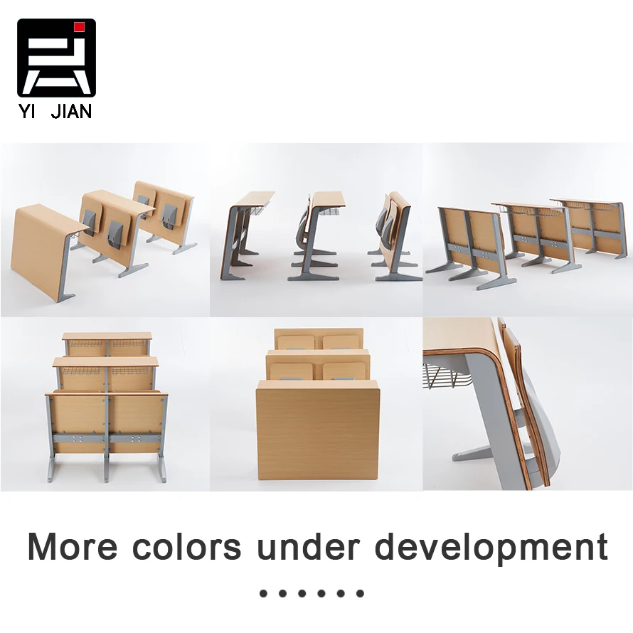 Modern Contemporary Student Study Set Cheap Wood and Metal School Desk and Chair for Classroom Learning Hall Use