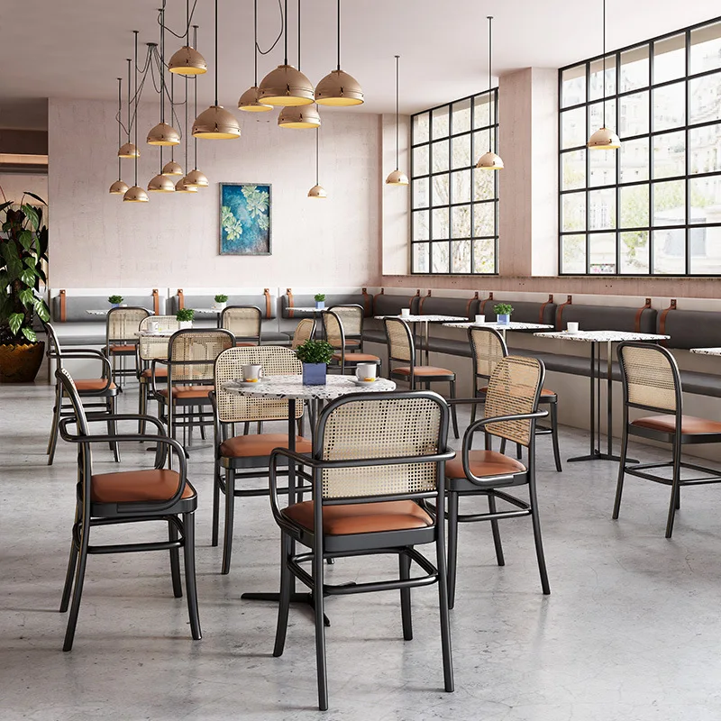 Commercial Furniture Table and Chair Set Bamboo Rattan Mesh Backrest Chair Bay Sofa Booth Sofa