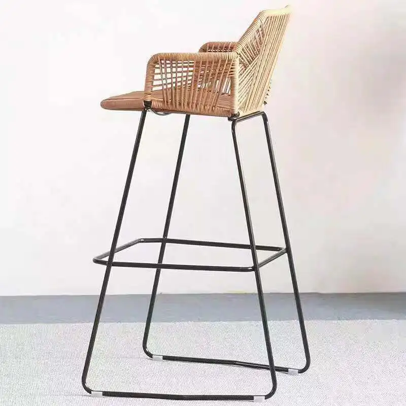 
Wholesale all weather new design modern high quality metal rattan high bar stool bar chair 