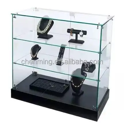 Black 48 In Retail Cash Register Checkout Counter With Glass Showcase
