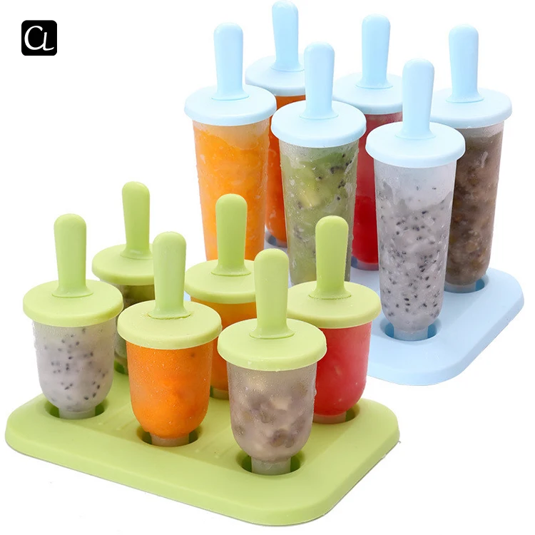 6 Cells Ice Popsicle Mold Plastic Ice Cream Mold Cube Tray with Lid Reusable Mould with Stick DIY Ice Lolly Mould