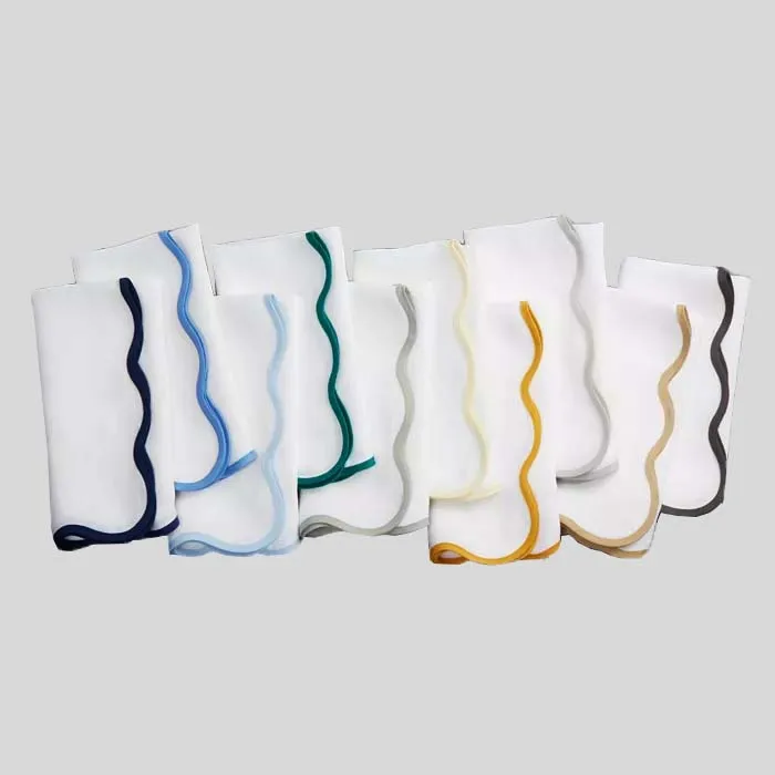 hot sell washable 100% linen flax napkins and placemats with embroider edge