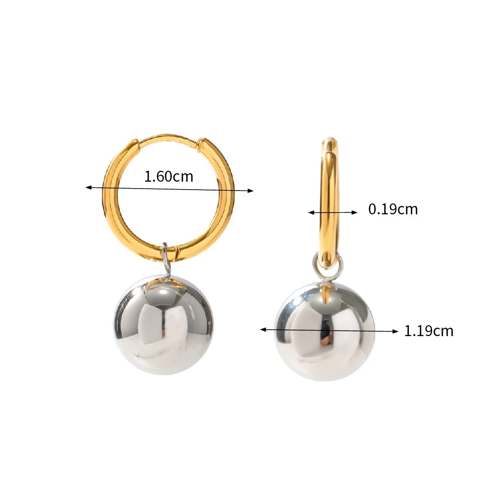 NUORO INS Style Fashion Simple 18K Gold Plated Ear Buckle Earrings Jewelry Personality Steel Ball Pendant Huggie Hoop Earrings