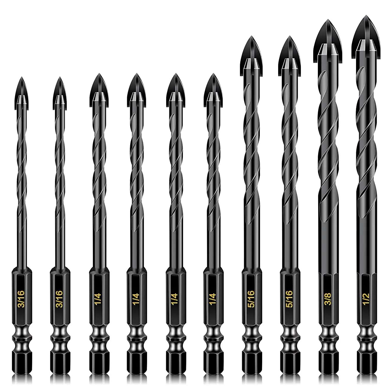Wholesale 10 Pcs Set Titanium Coated Masonry Diamond Core Triangular Handle Concrete Drill Bit