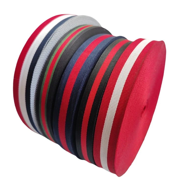 Best Delivery Custom 20-50mm Striped Woven Jacquard 100% Polyester Striped Webbing Tape Strap Belt