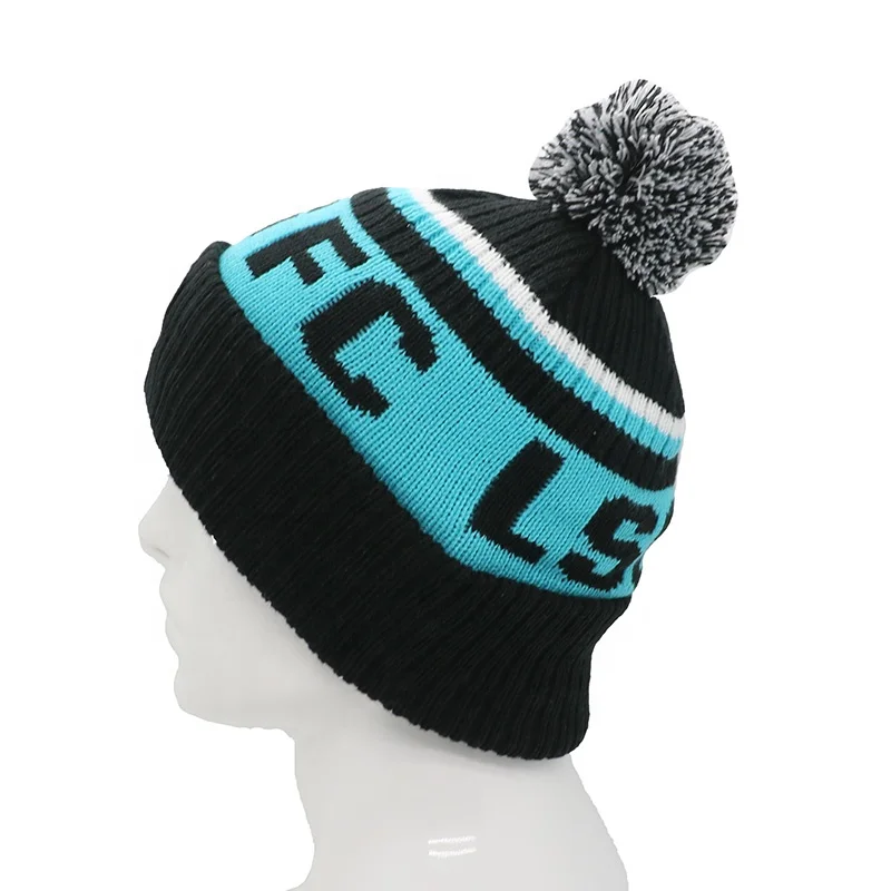 Custom High Quality Fleece Lined Pom Pom Beanie Winter Hat Thickening Fleece Lined Knit Beanie