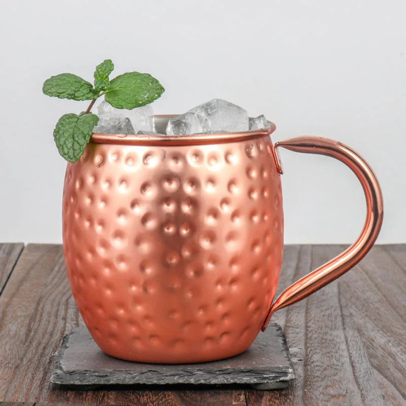 Custom Wholesale Cooper Russian Standard 2 Hammered Solid Copper Moscow Mule Mug Cup Set of 4 With Straw