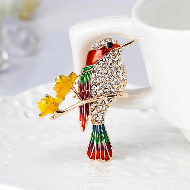 fancy cute bird brooches pins,blingbling crystal enamel animal metal rhinestone brooch corsage accessories
