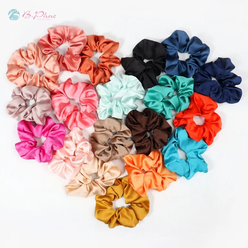 B.PHNE Stock products hair accessories 10cm hair band colorful satin scrunchy hair ties women sport cheap scrunchies