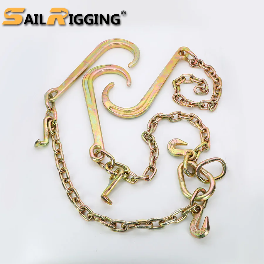 Steel Towing Car Safety Drag Chains V Type Bridle with R T Mini J Hook