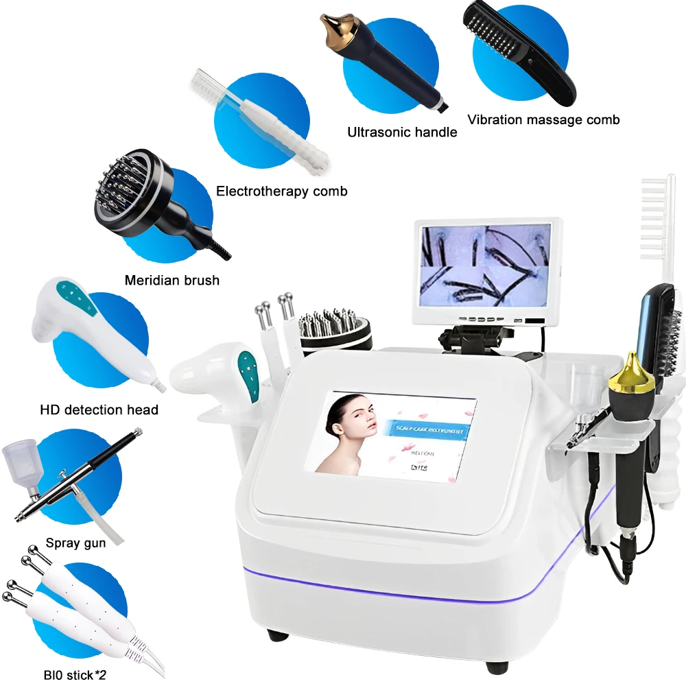 portable 7 in 1 scrub massager brush and scalp for hair growth skin analyzer and camera treatment beauty machine
