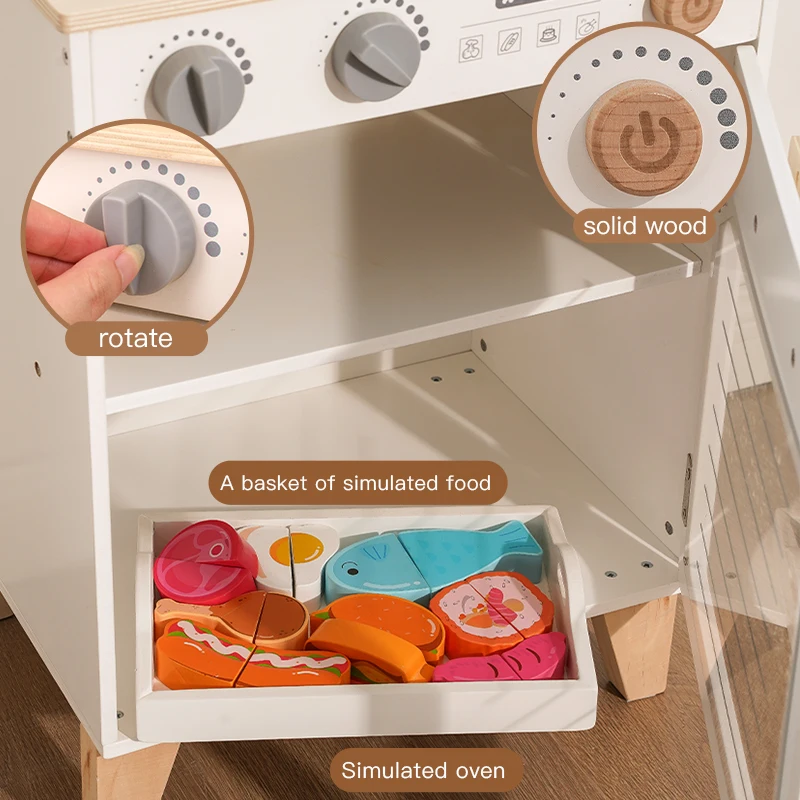 2022 new style children cookhouse toy white wooden oven refrigerator washing machine combination set toys