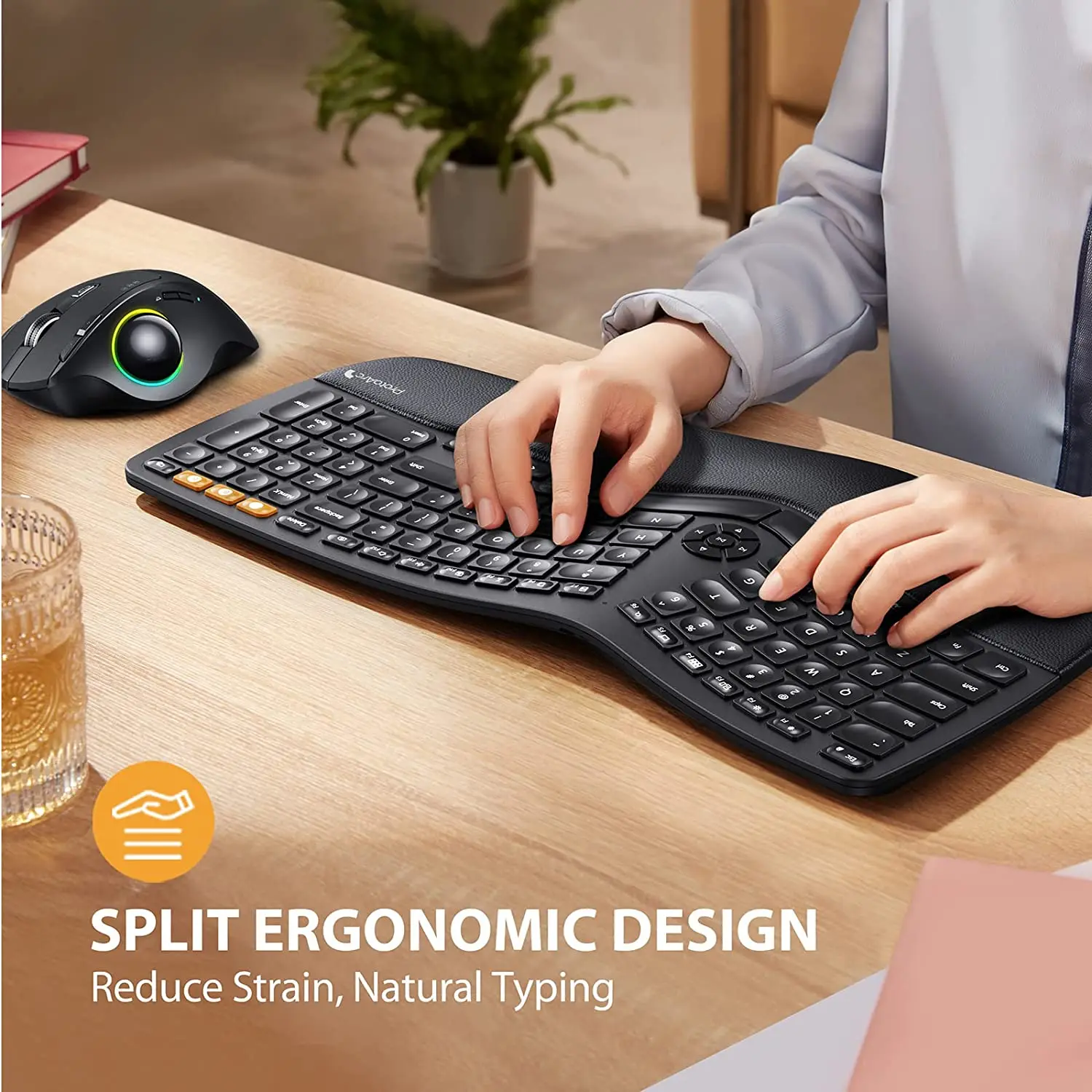 ProtoArc EK01 Dual Mode Computer Office Silent Blue tooth Ergonomic Rechargeable Wireless Keyboards Keyboard