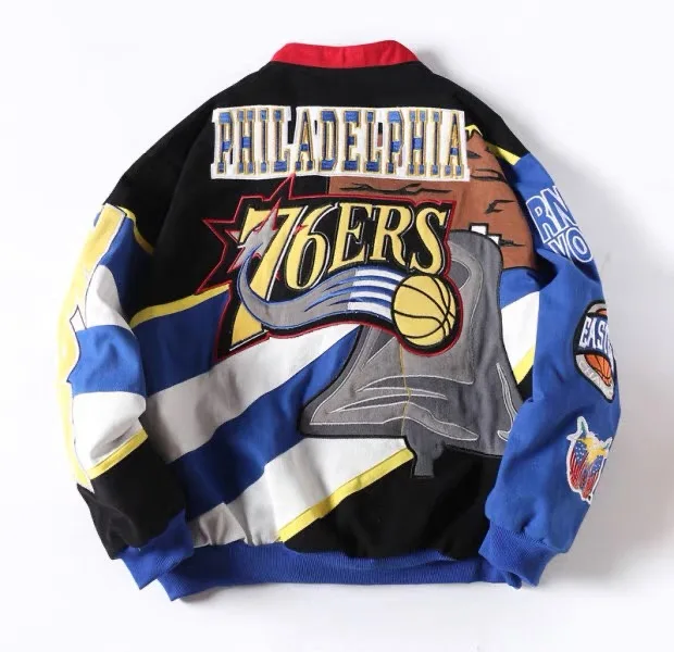 Customized vintage embroidered logo patch sports cotton motorcycle riding jacket oversized nascar bomber racing jacket