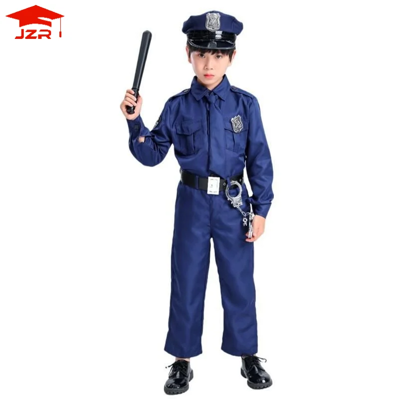JZR new Popular 3 Pieces Child Kidspolice Sheriff Costume Officer Costume For Kids With Handcuffs Bag Packing Halloween Outfit