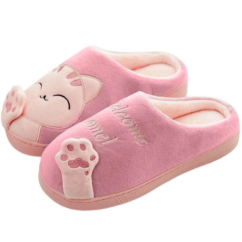 Dropshipping Women Winter Home Slippers Cartoon Cat Shoes Soft Warm House Slippers Indoor Bedroom Slippers Couples upgrade