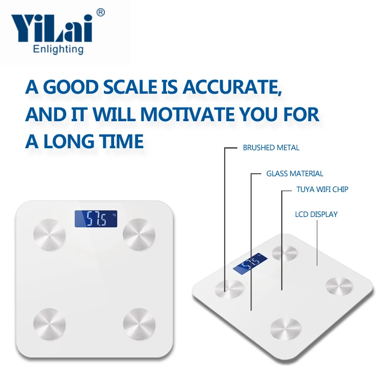 Top sale Tuya wifi scale 180kg White digital Body Fat Analyzer BMI weighing machine household  smart scale