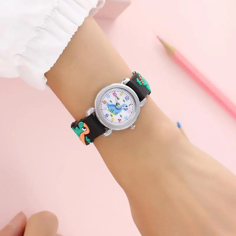 D-04023 Cute cartoon dinosaur student quartz electronic watch 3D cartoon pattern silicone PVC strap watch
