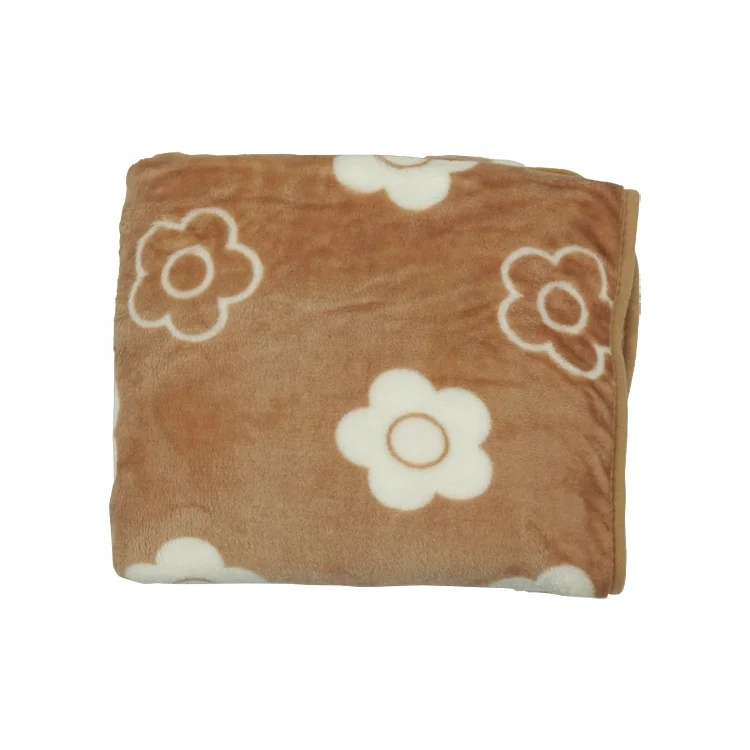 Hot Excellent Khaki Flower Super Soft Thick Smooth Baby 2Ply Mink Blanket With Half Fleece Socks