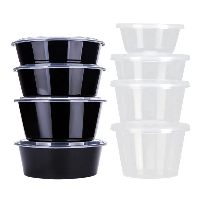 Yiqiang Clear Leakproof Microwavable Disposable Round Food Container,Transparent Black Plastic Soup Bowl With Lids