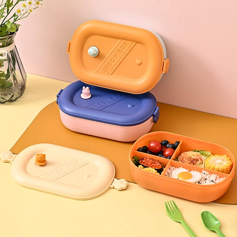 С473 многоразовый портативный симпатичный 4 решетки Bento Box герметичный школьный Ланч-бокс контейнер для еды пластиковый