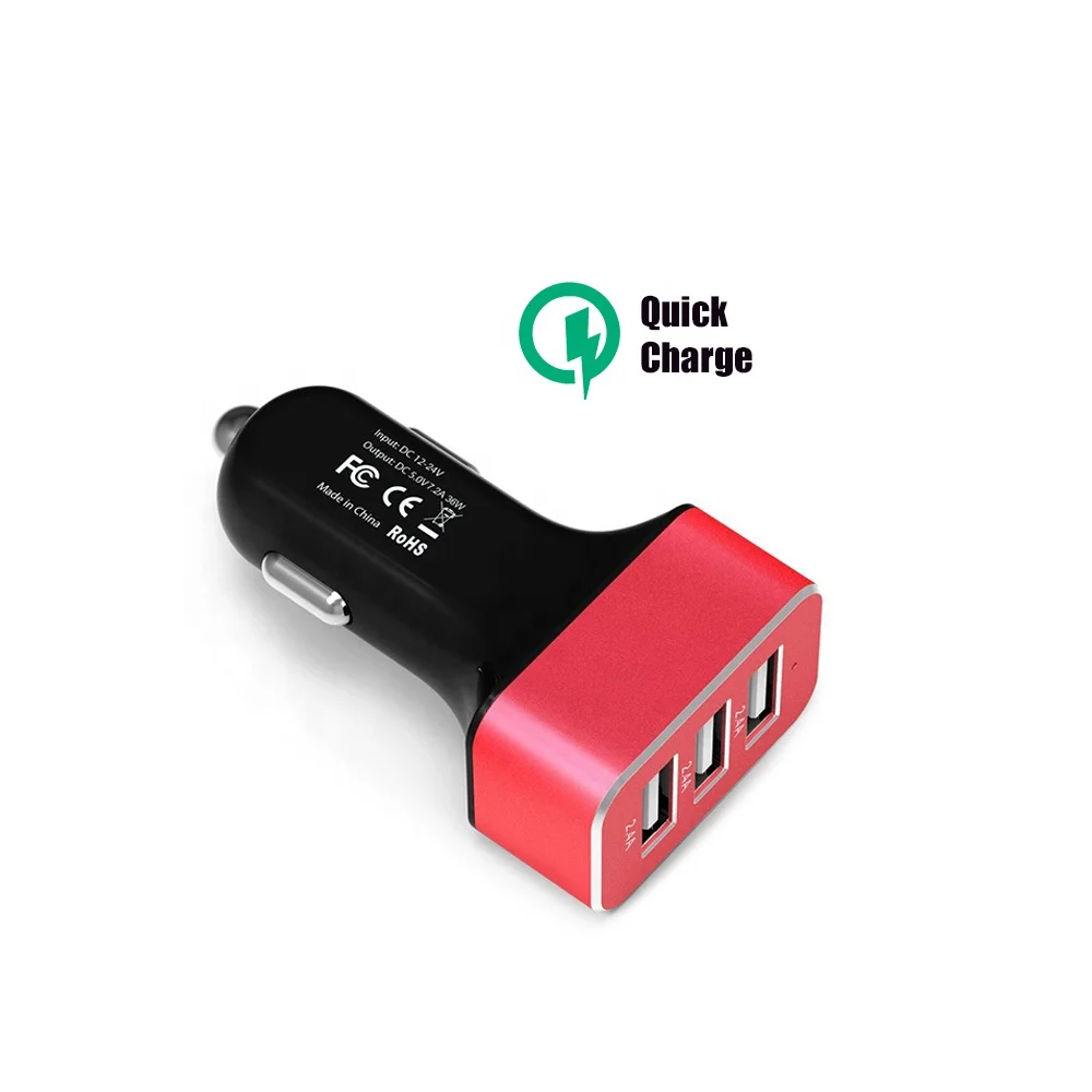 7.2A Quick Charger 3 Port USB Square Car Adapter Charger, Aluminum Universal Portable Car Charger Three USB Car Charger 3.0