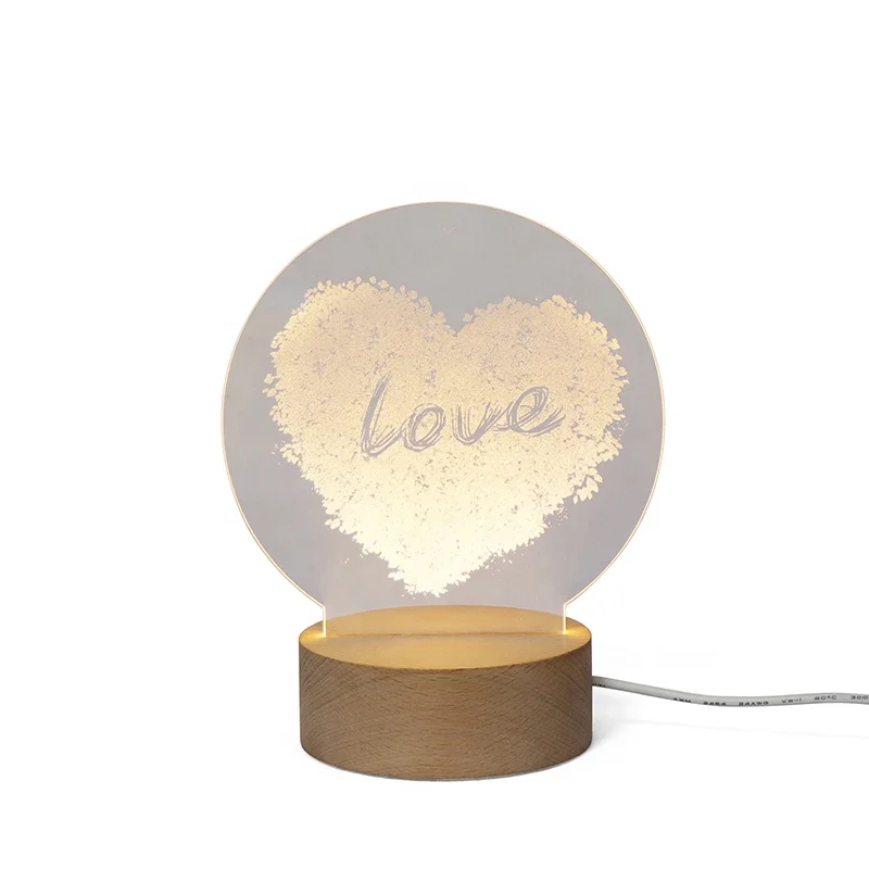 Custom Creative USB Cable 3D Love Heart Night Light For Wedding Gift