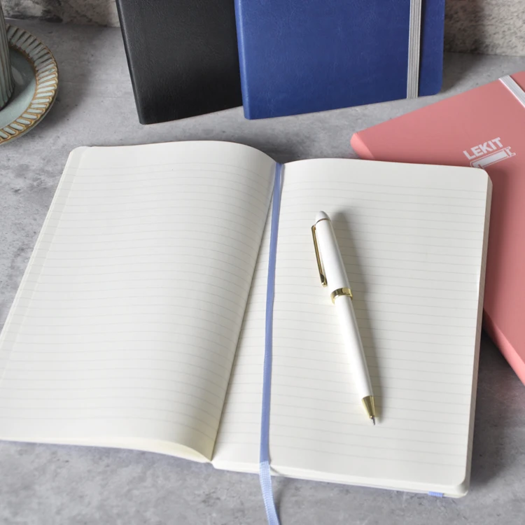 2024 Hot Sale Navy Soft Cover High Quality Lined NoteBooks A5 Custom Logo Business Pu Leather Note Book for Gift