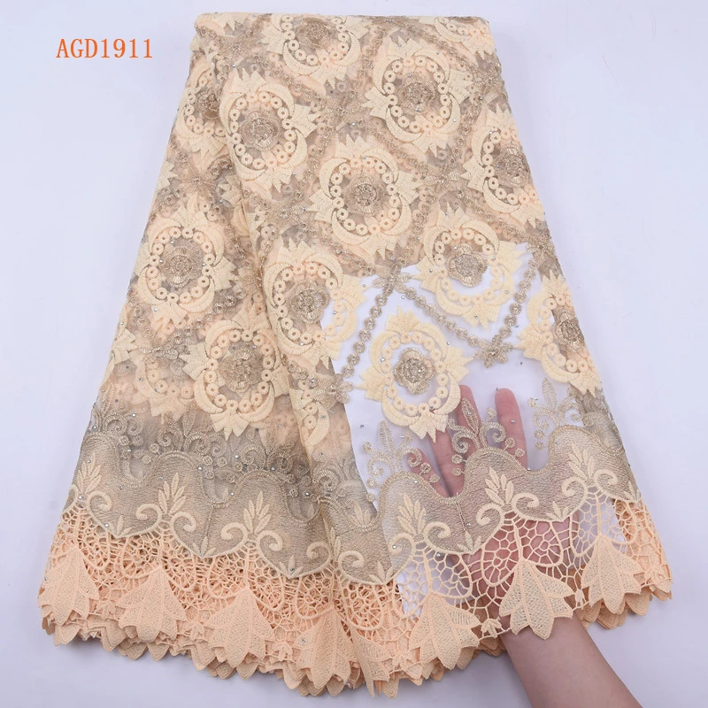 
High Quality Gold Nigeria French Net Lace Fabric With Rhinestones Cheap Embroidered African Tulle Lace For Wedding Dress 1911 