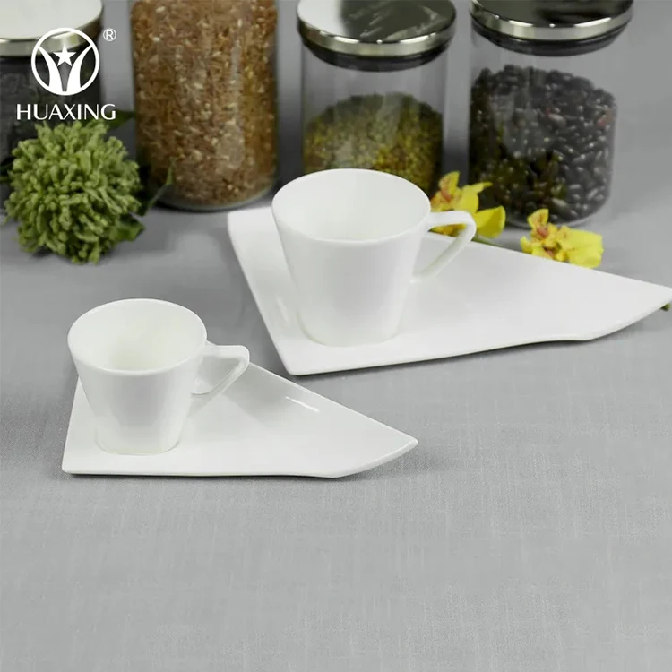 High quality diamond shaped white small ceramic arabic tea coffee cups set with saucer