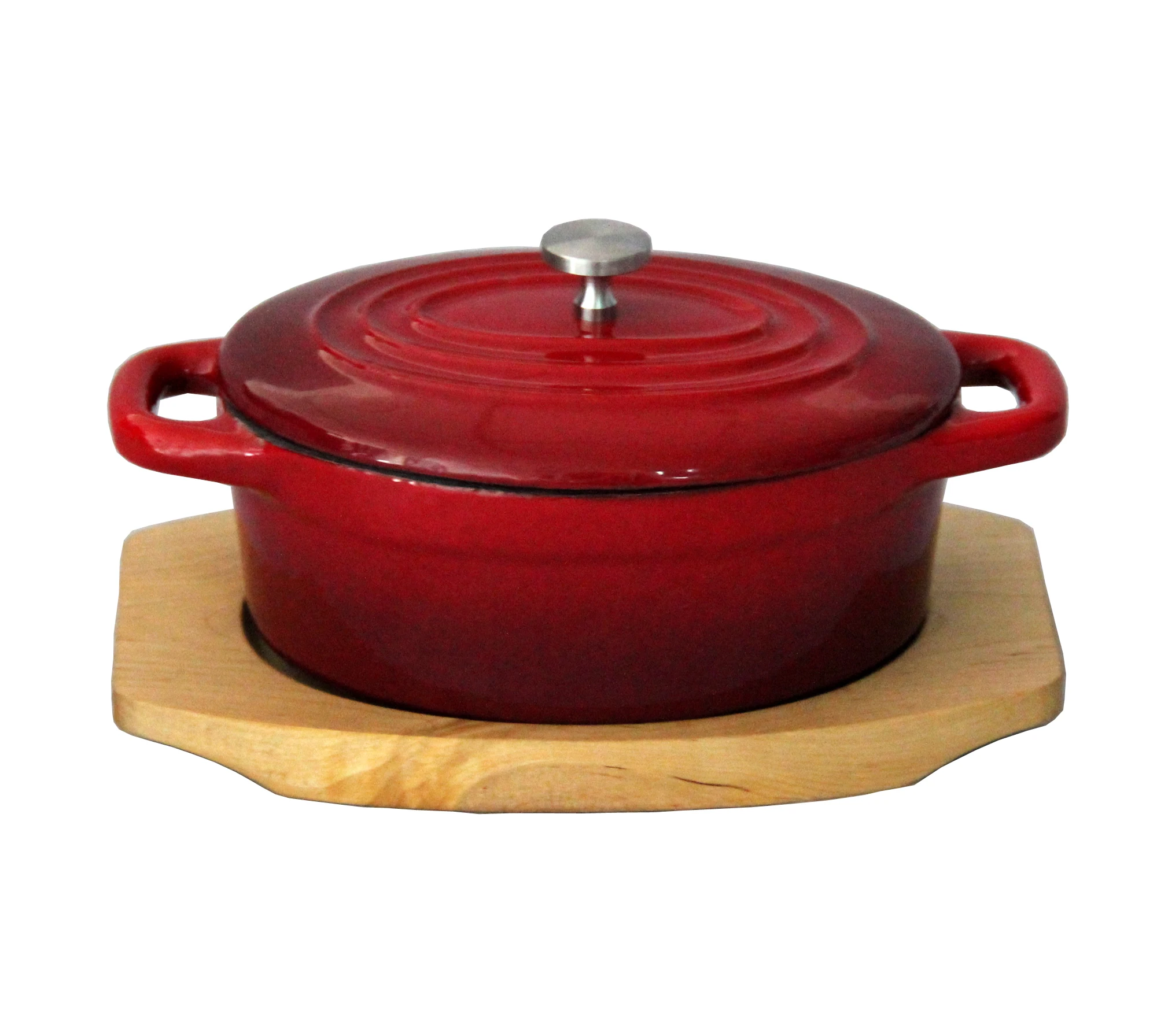 mini pot 350 ml tableware cast iron enamel cookware casserole with wooden base kitchenware set