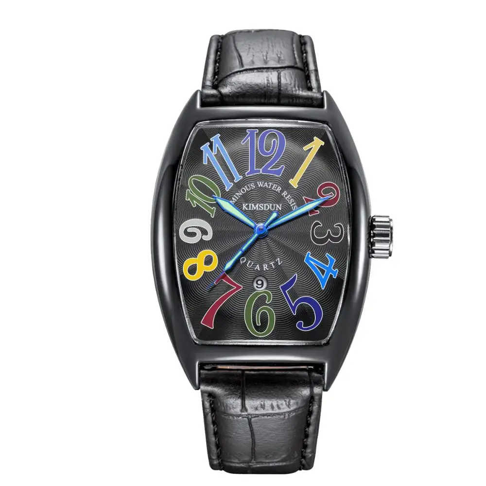 KIMSDUN Fashion Quartz Watch for Men Luxury Brand Waterproof Square Business Leather strap men Watches Wrist Watch for Men