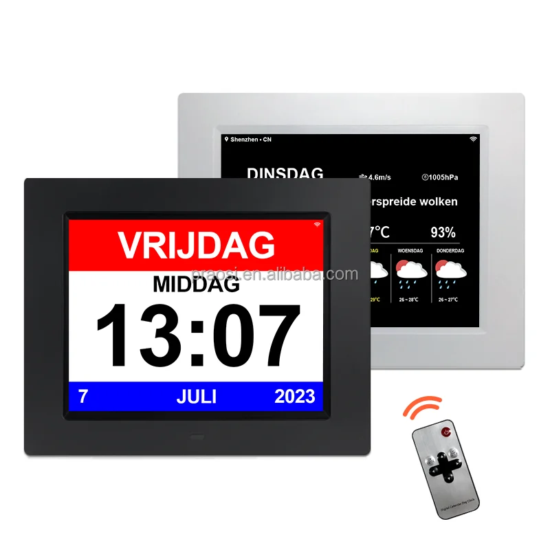 PROS LCD Large Display Day Date Time Dementia Clocks 8 Inch Digital Calendar Clock with 24 Alarms for Senior Elderly Memory Loss