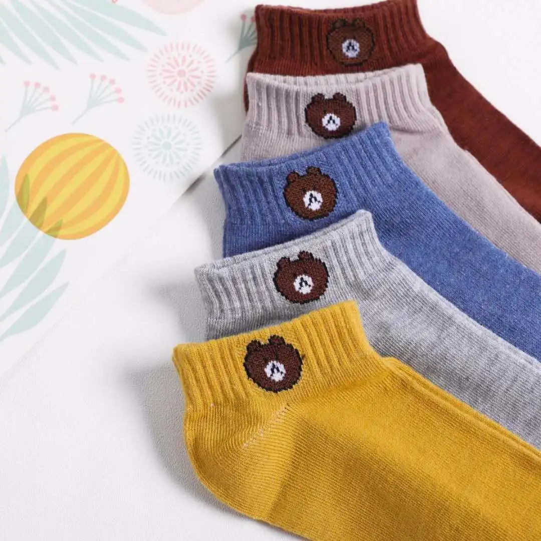 Лидер продаж; Тонкие Носки с рисунком медведя; Женские носки с героями мультфильмов; 10 пар в упаковке; 10 цветов