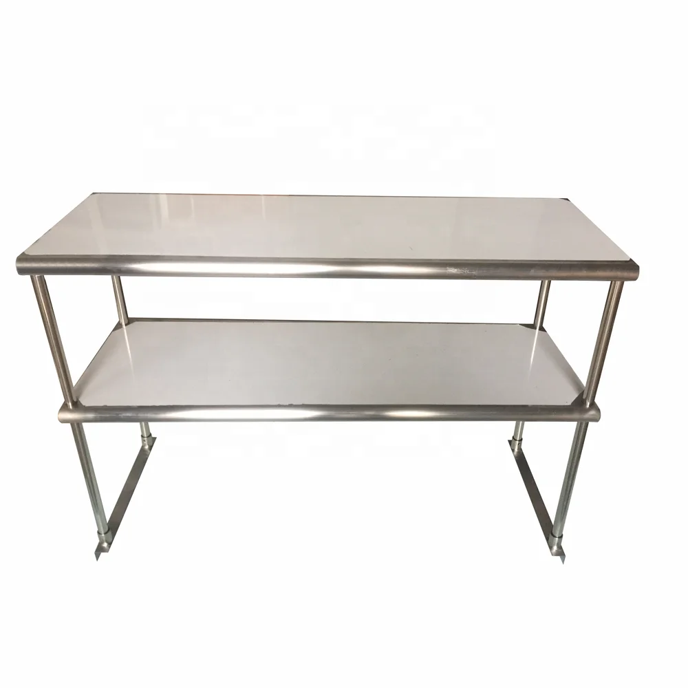 NSF certified Heavy Duty 2 tier Stainless Steel Double overshelf for commercial kitchen work table Brushed shelf for workbench