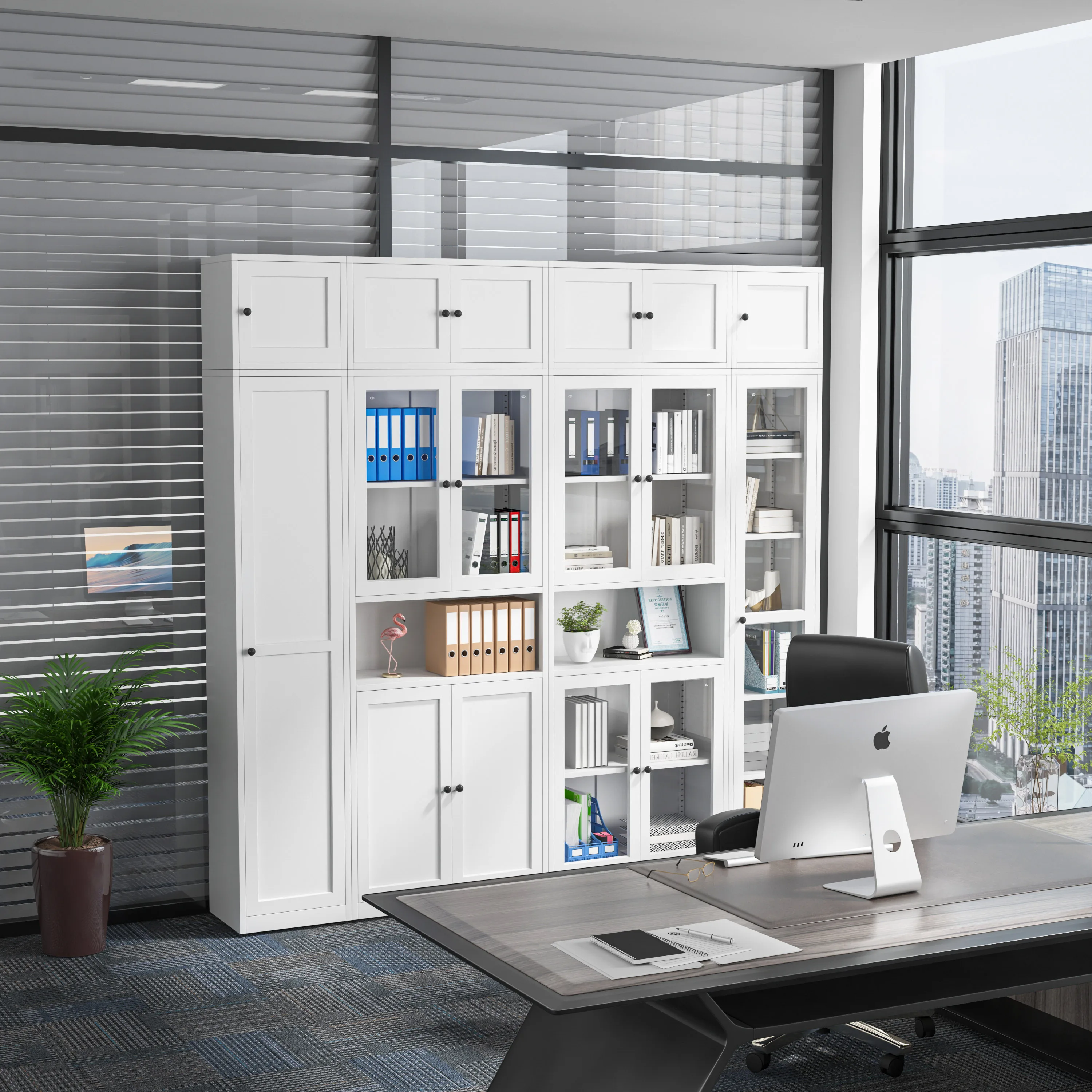 Hot Sale office unit cabinet bookcase showcase 4 door steel File Cabinet glass door  metal Filing Cabinet