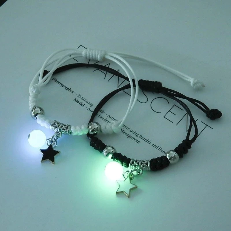 2PC/Set Fashion Luminous Moon Star Bracelet Adjustable Couple Friendship Rope Bracelets Love Gifts Jewelry