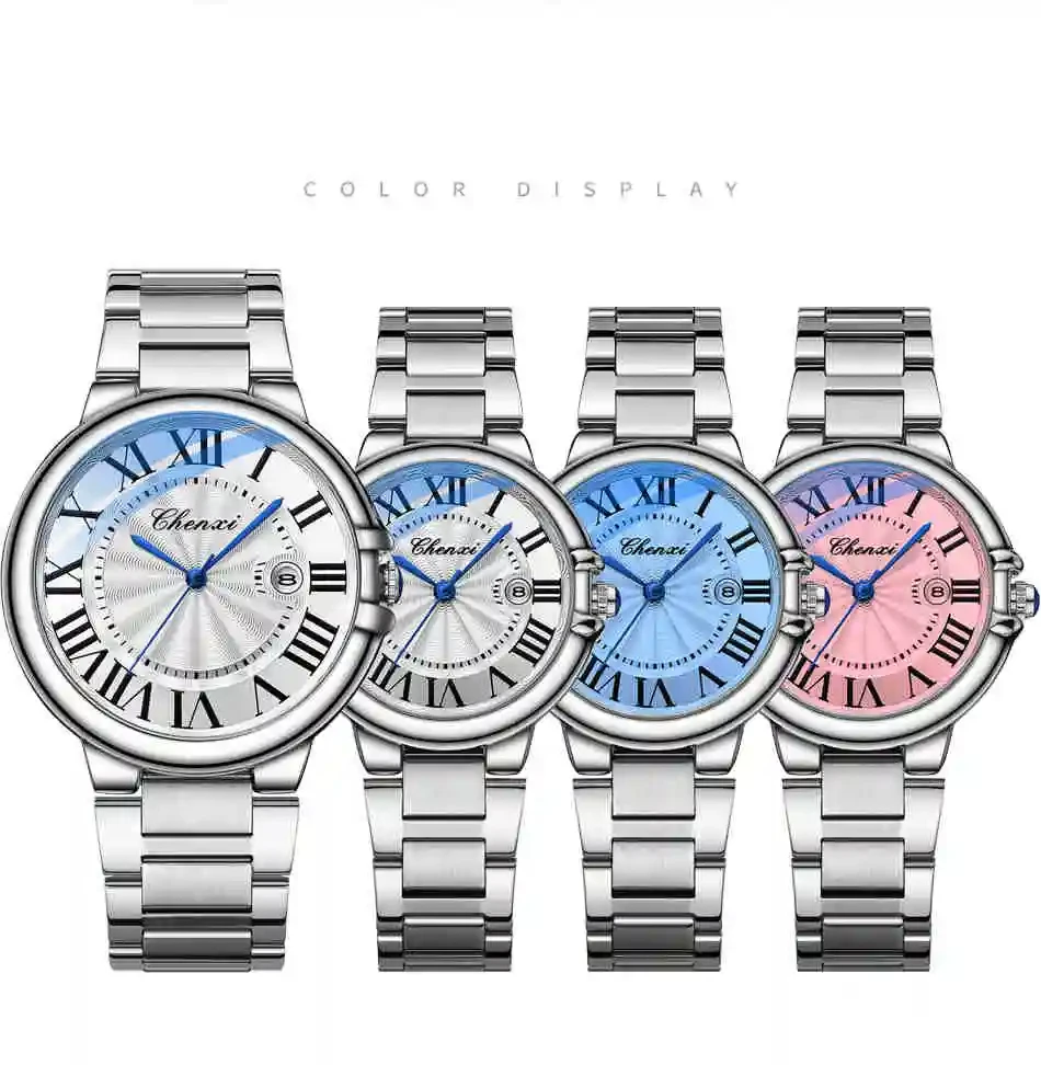 Hot Popular Elegant Unisex CX-039 Quartz Watch Stylish Stainless Steel Band Waterproof Date Display in Stock Lovers Watch