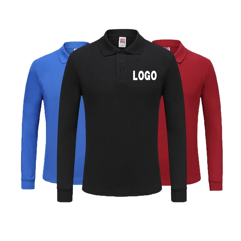 custom high quality mens womens blank plain long sleeve polo shirts print embroidery logo