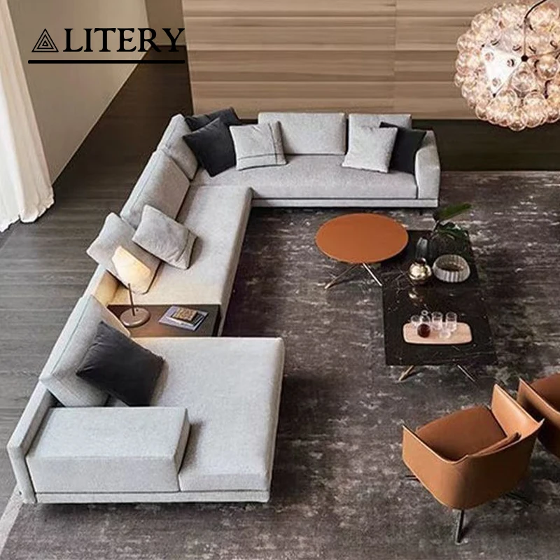 Italian Sofa Modern Design Couches Living Room Furniture White Modular Corner Cream Sectional Fabric Modular Sofa Set